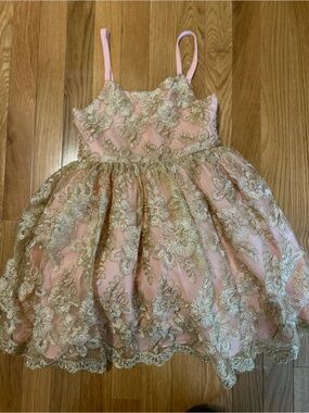 NWOT Oh Shana! 7/8 Pink Lace Overlay Party Dress